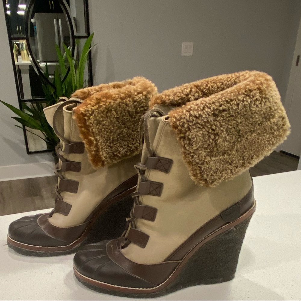 Tory Burch Brown Fleece Ankle Cover Wedge Outdoor Boots 🤎 - Picture 13 of 16